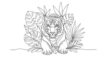 Tiger Illustration - Line Art Jungle Animal Portrait © illustration