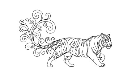 Elegant Tiger Silhouette with Swirling Tail Design © illustration