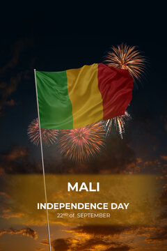 Evening sky and fireworks waving National flags Mali