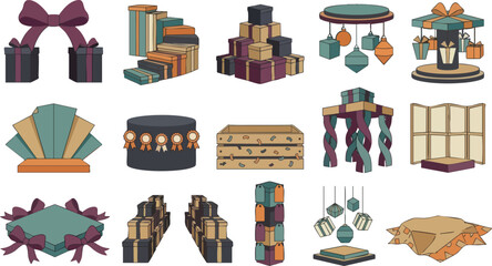 Assorted gift packaging and display stands for retail store product presentation © MDMUKTADIR