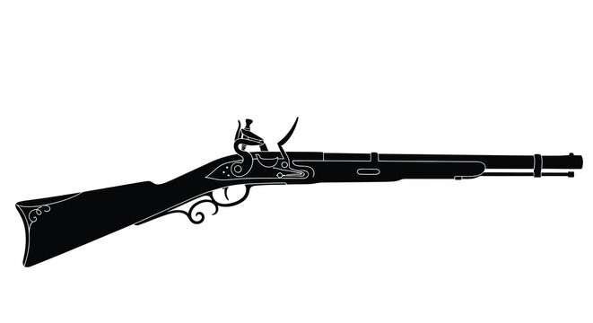Flintlock musket silhouette on a white background historical firearm illustration