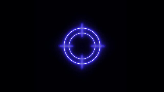 Glowing neon light target icon animation on black background. Animated of military training icon animation with alpha channel.
