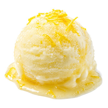 Melting lemon sorbet with zest isolated on transparent background