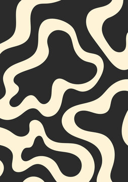 Abstract wavy psychedelic poster in retro 1970s style. Vector flat illustration of distorted liquid shapes. 
