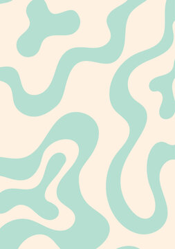Abstract wavy psychedelic poster in retro 1970s style. Vector flat illustration of distorted liquid shapes. 