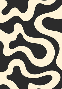 Abstract wavy psychedelic poster in retro 1970s style. Vector flat illustration of distorted liquid shapes. 