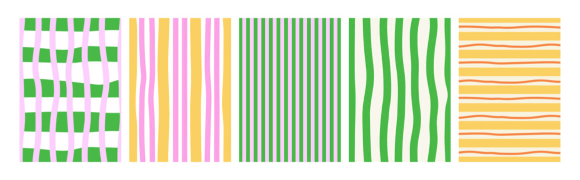 Set of abstract vector vertical backgrounds. Hand drawn striped templates for posters, greeting cards and invitations. Groovy retro dopamine style