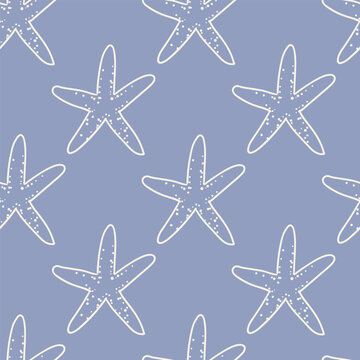Seamless pattern with hand drawn star shells. Summer marine vector background in vintage sketch style