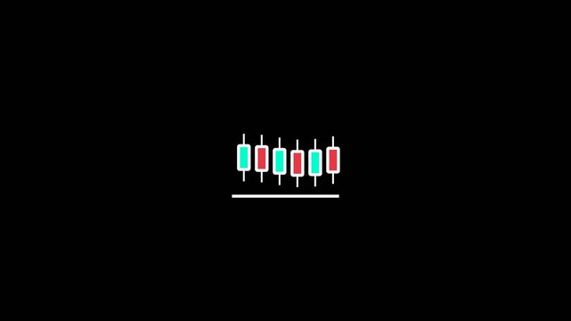 Minimalist financial candlestick chart animation featuring bright glowing bars for stock market analysis in this modern digital motion video clip