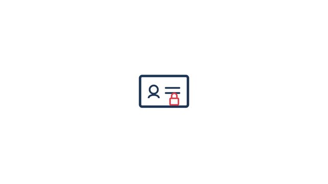 Secure identification card displaying personal user information with a red padlock icon in this minimalist digital motion graphic animation clip