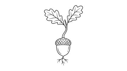 Oak acorn sprout with leaves and roots, hand-drawn illustration, growth concept © illustration 