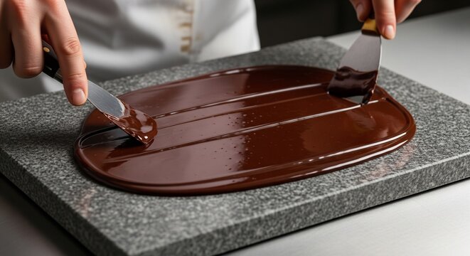 Hands Applying Wood Stain To Flat Surface With Brushes In Workshop Setting