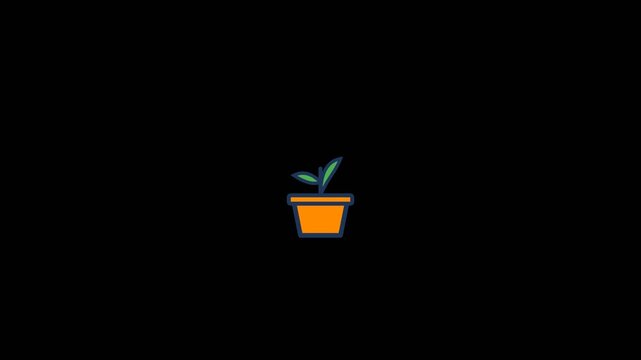 Minimalist potted plant icon animation featuring vibrant orange container and green leaves for modern digital graphic design video footage