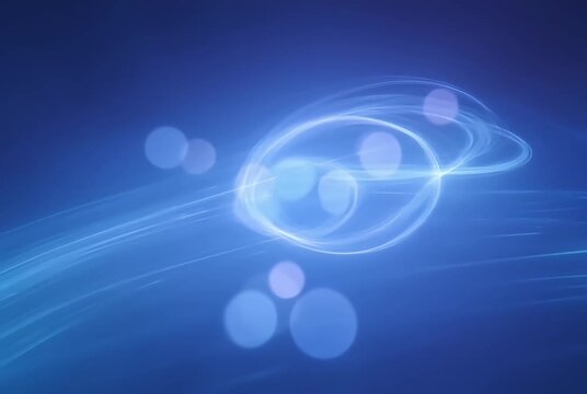 Abstract blue light trails with soft bokeh circles, glowing motion blur background, ethereal energy swirls for corporate technology presentations