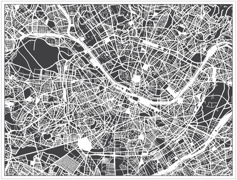 Black and white retro-style paris, france city map with detailed street layout and landmarks paris map