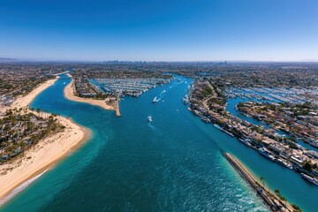 Obraz premium Top-Down Coastal Panorama: Newport Beach from Above