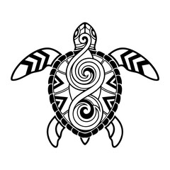 Maori-inspired tribal sea turtle with spiral shell and chevron flippers in black line art design © Gfx_Parvej