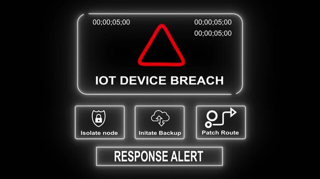  response notification on digital interface in data center server room with isolate node initiate backup patch route options. glowing neon lights cybersecurity hacking Warning