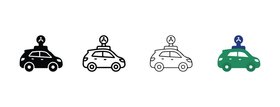 taxi cars with sad faces on top  illustration of various vehicle types and emotions