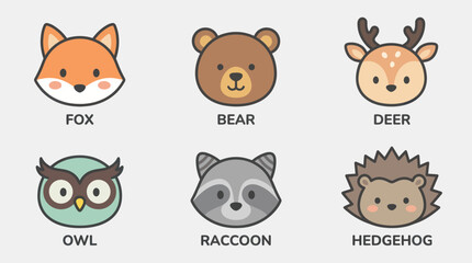 Fototapeta premium Cute woodland animal faces set