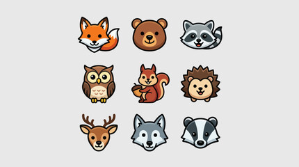 Fototapeta premium Cute woodland animal icons collection