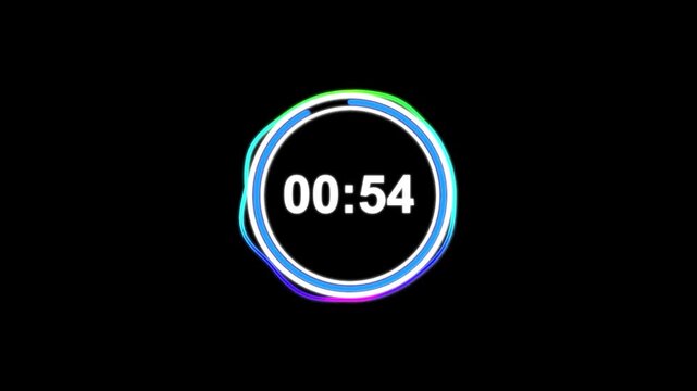 One Minute Countdown Timer. 60 Seconds Sport Stopwatch Neon Circle Timer Countdown. 60 To 0 Timer Stopwatch Countdown Animation.