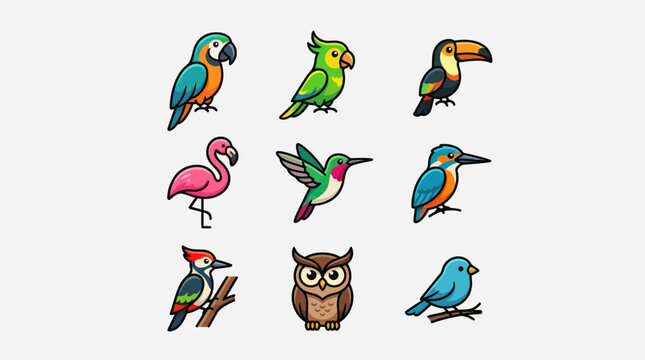 Diverse collection of cartoon birds
