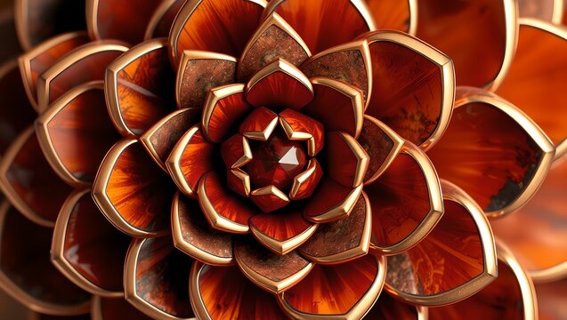 Luxury Surreal Pinecone Scale Pattern with Red Tiger Eye and Carnelian Stones in Copper Inlay