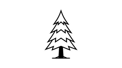 Minimalist fir tree icon, simple outline drawing of a coniferous plant on white background © illustration