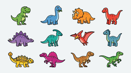 Diverse dinosaur collection cartoon style © Layla