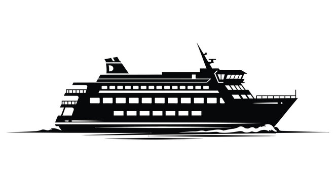 Detailed cruise ship silhouette against a white background showcasing a modern passenger vessel design silhouette liner ferry boat maritime ocean