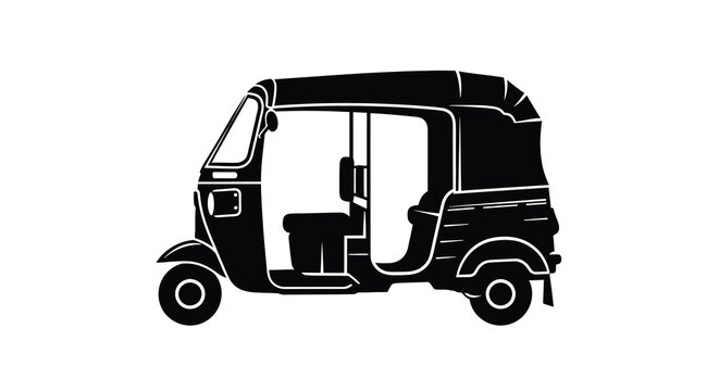 Detailed silhouette of a three wheeled auto rickshaw a black graphic on a white background silhouette auto rickshaw rickshaw tuk tuk three wheeler vehicle