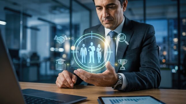 Businessman analyzing workforce development and recruitment strategy