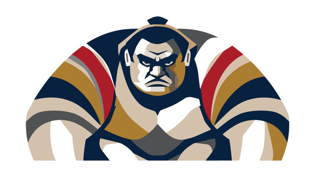 Traditional Japanese Sumo Wrestler Illustration with Bold Colors and Dynamic Pose for Sports and Cultural Themes