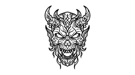 Fototapeta premium Haunted mask. Modern premium black outline vector style, pure black strokes, no fills, no gradients, no texture, crisp edges, balanced spacing, isolated on pure white background, professional Adobe St