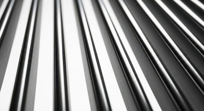 Abstract background of parallel metallic pipes or rods with a gradient of light and shadow
