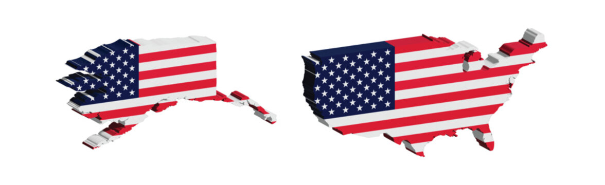 Vector illustration of USA map with American flag colors and patterns