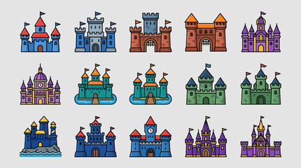 Fantasy castle collection icons © Kemping