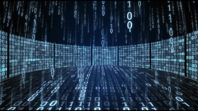Digital Matrix Tunnel of Binary Code - Futuristic Technology Concept