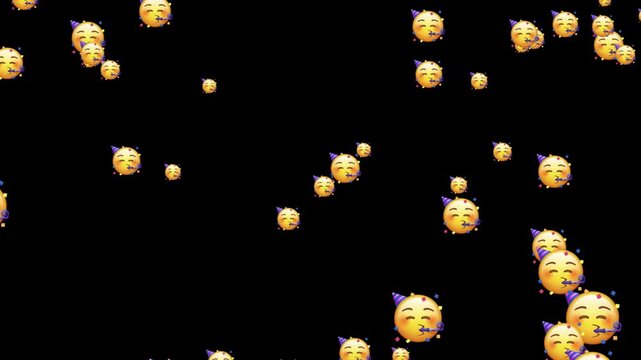 floating celebration face emojis on black background seamless animated reaction icons loop motion graphics video and world emoji day