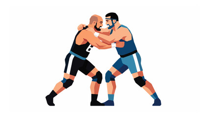 Obraz premium Two sumo wrestlers competing in a traditional wrestling match with dynamic action and bold colors on a plain background