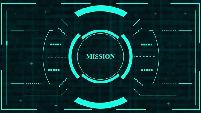 Futuristic cyan sci-fi HUD user interface screen with circular mission objective telemetry display design