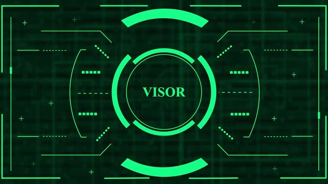 Futuristic green HUD interface display design with circular visor telemetry elements and target crosshairs on black background,A sci-fi digital heads-up display (HUD) with glowing green circles, visor