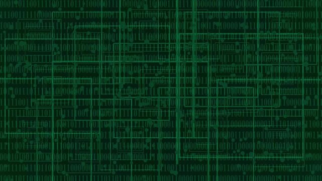 green binary code matrix background animation, digital data stream cyber technology loop 4k