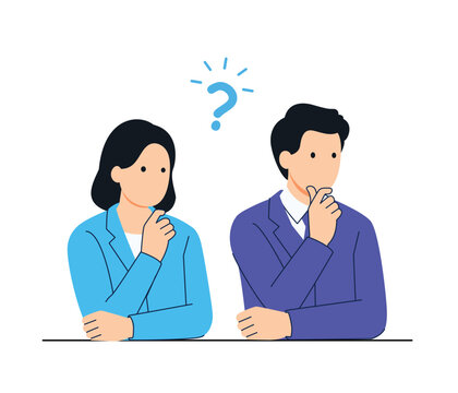 Business Team Thinking and Problem Solving Concept with Question Mark Flat Vector Illustration