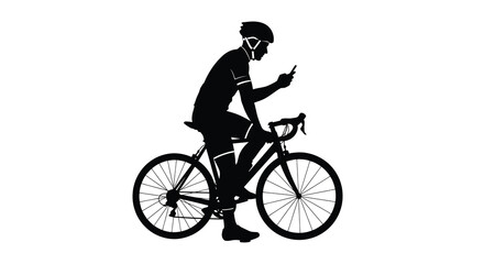 Obraz premium Cyclist riding a road bike while using a smartphone black silhouette bicyclist rider pedaler bicycle roadbike cycle sport exercise fitness