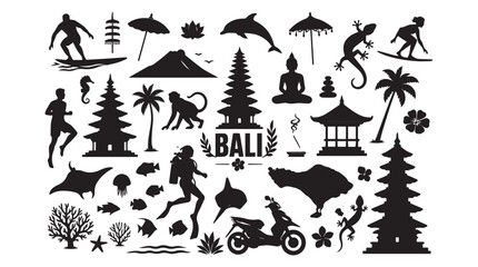 Bali Travel and Culture Icons Set in Silhouette © Madaheen