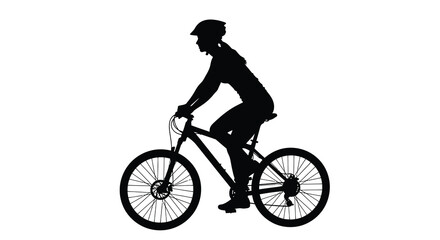 Obraz premium Cyclist riding a mountain bike in profile a dark silhouette against a white background silhouette biker bicycle cycling rider pedaling