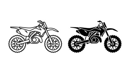 Dirt Bike Silhouettes: Two stylized representations of a dirt bike, one outlined and the other filled in black, showcase the iconic design of a powerful off-road motorcycle. © Nazmul