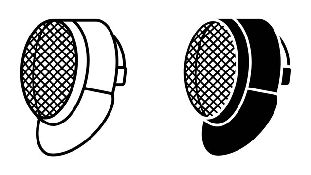 Fencing Mask Outline and Silhouette: A minimalist graphic representing two fencing masks, one in outline and the other as a solid silhouette, highlighting the protective gear used in the sport.